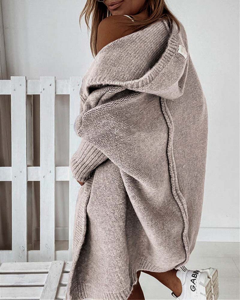 Anna | Schlichte, einfarbige Strickjacke mit Fledermaus-Kapuze