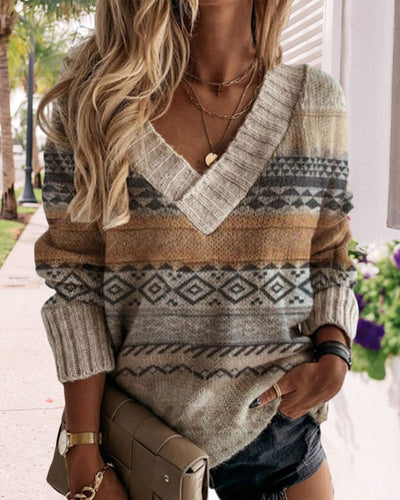 Sofia | Geometrischer Pullover mit V-Ausschnitt und langen Ärmeln