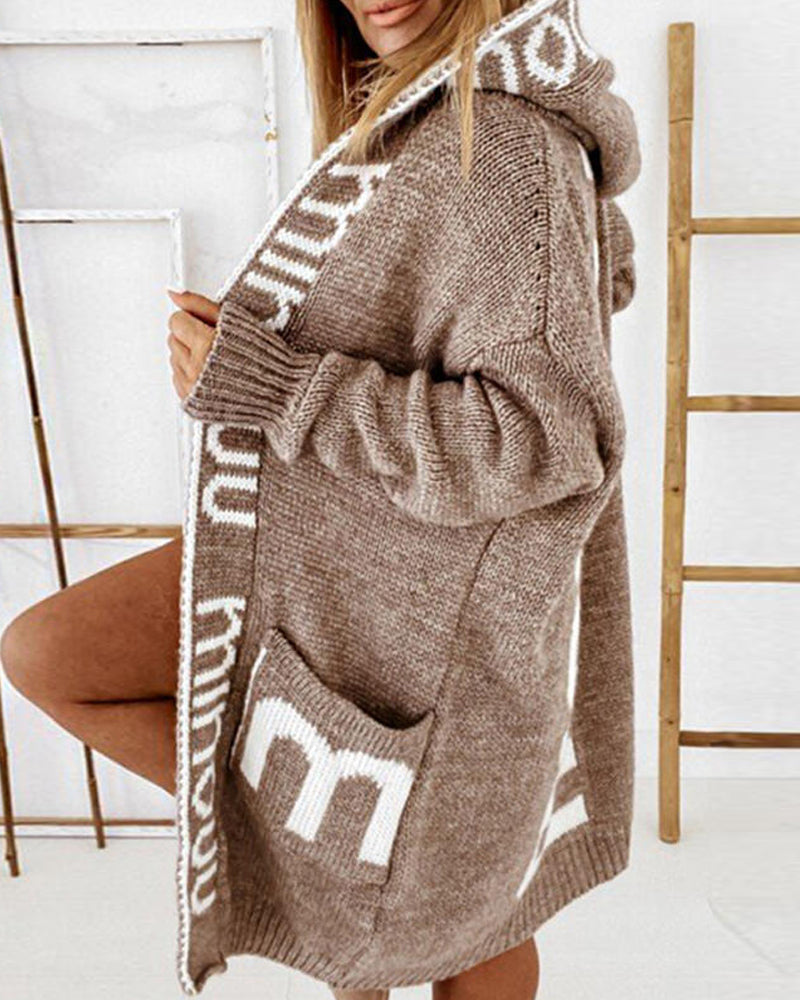Tanja | Lockere lange Strickjacke mit Buchstabendruck