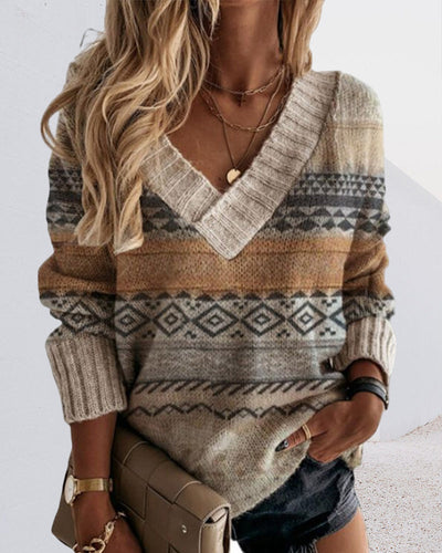 Sofia | Geometrischer Pullover mit V-Ausschnitt und langen Ärmeln