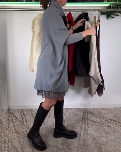 Lena | Träger Spitze Netz Kleid Anzug Hoher Kragen Fledermausärmel