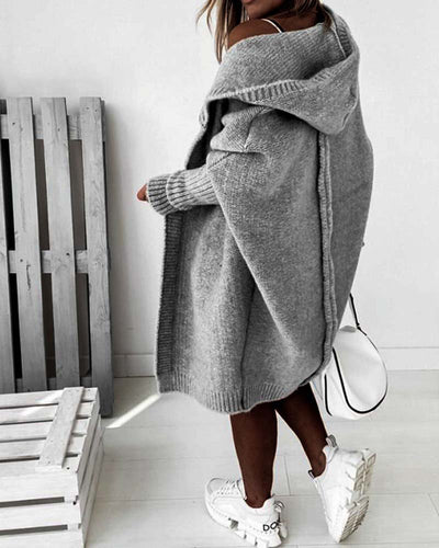 Anna | Schlichte, einfarbige Strickjacke mit Fledermaus-Kapuze