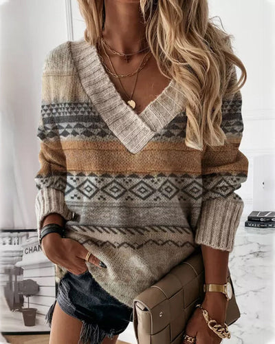 Sofia | Geometrischer Pullover mit V-Ausschnitt und langen Ärmeln