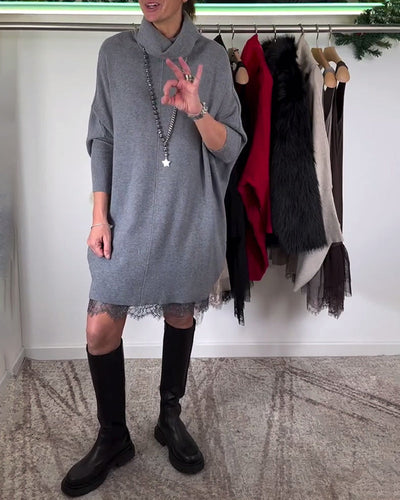 Lena | Träger Spitze Netz Kleid Anzug Hoher Kragen Fledermausärmel