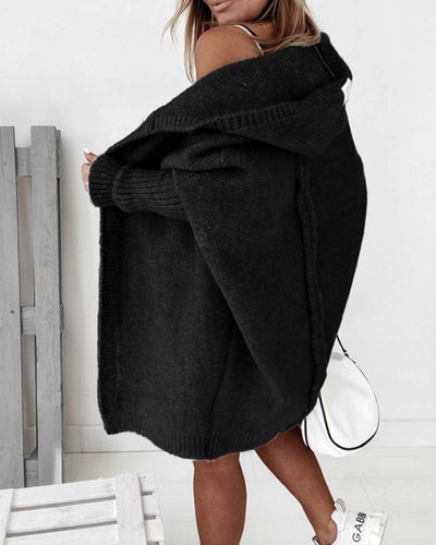 Anna | Schlichte, einfarbige Strickjacke mit Fledermaus-Kapuze